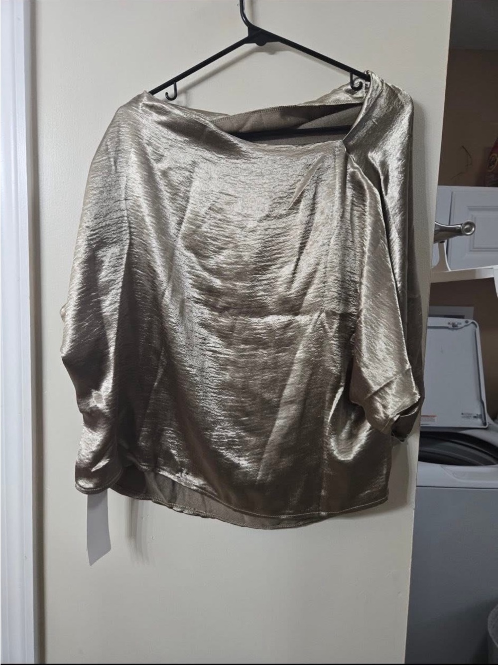 Metallic Boatneck Blouson Top in Champagne